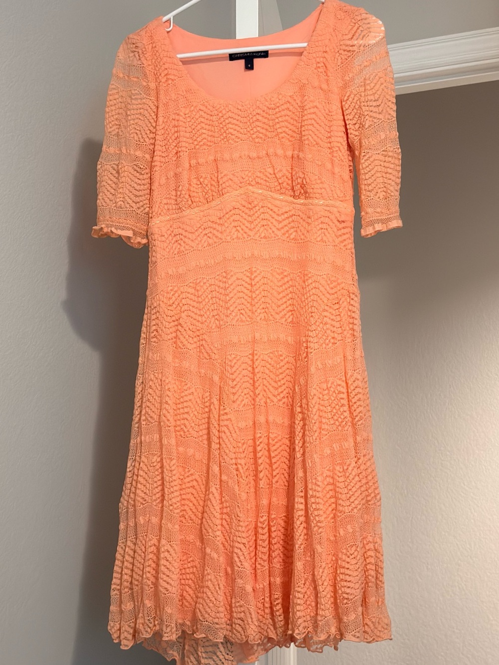 Women's Peach Lace Scoop-Neck Dress